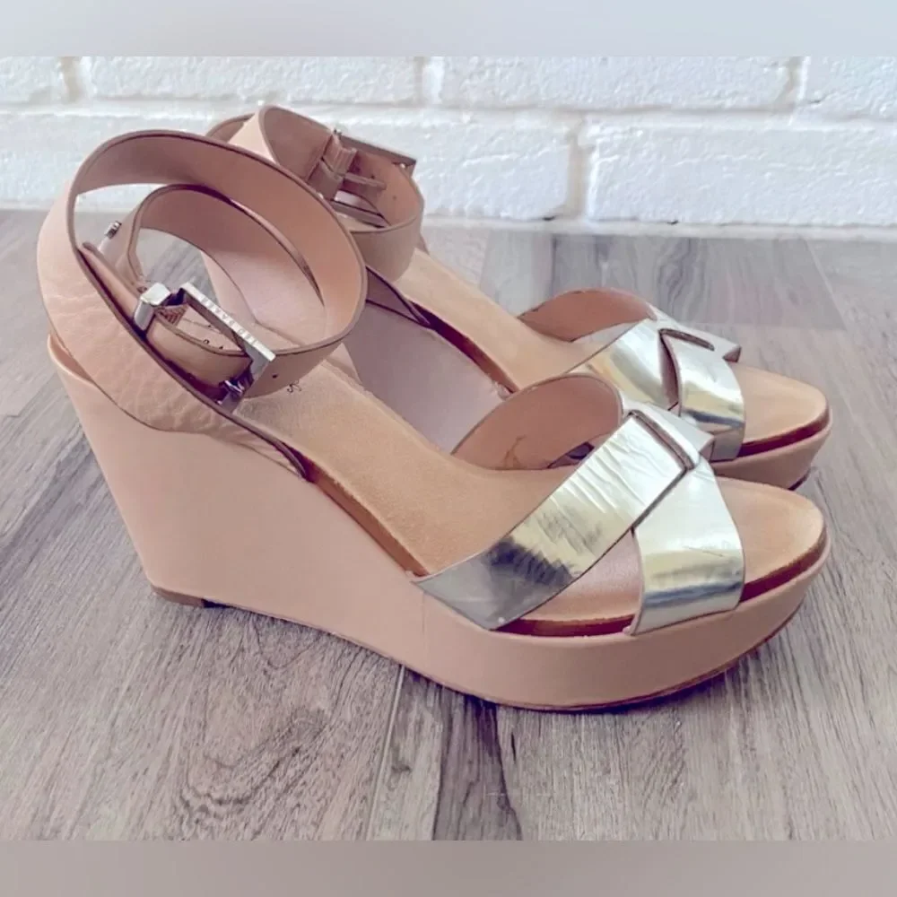 TED BAKER wedge heels; leather & silver; Size 38